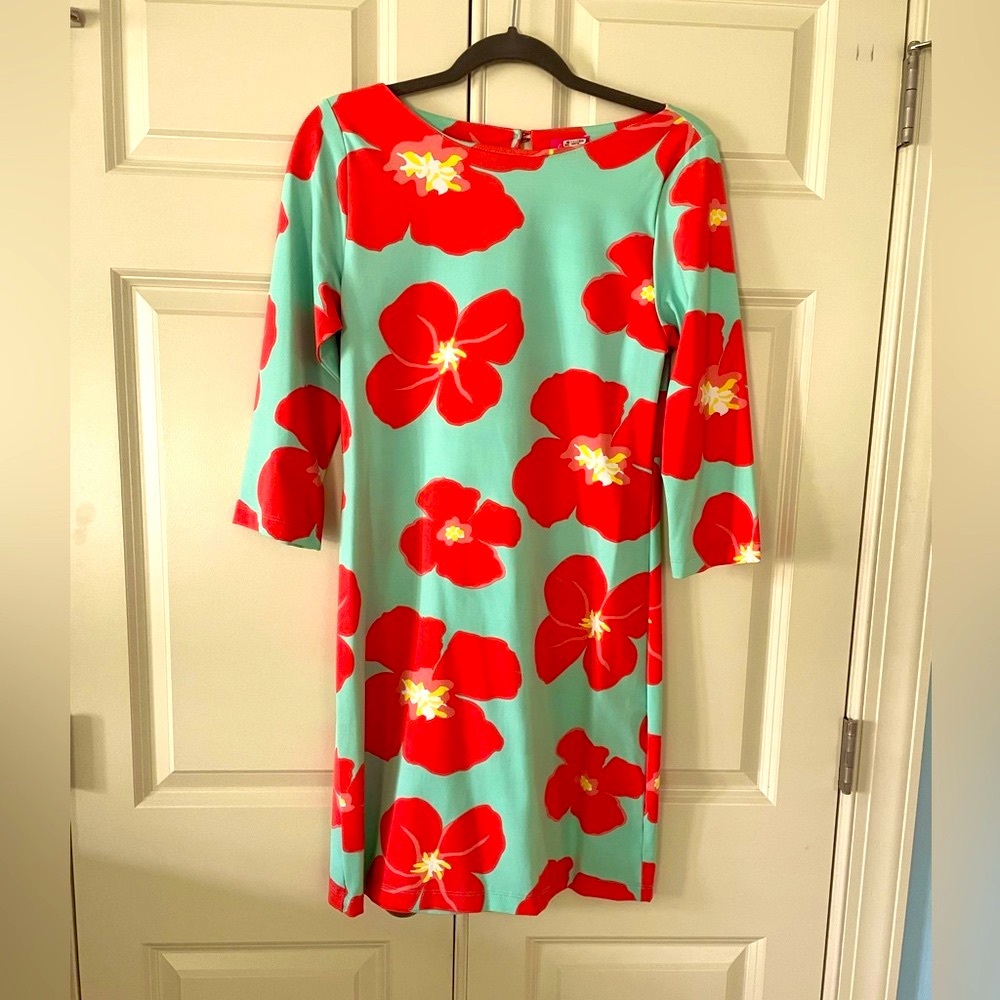 Britt Dress, Aqua and Coral, size S